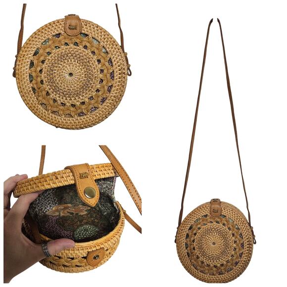 amerii Round Circle Rattan Crossbody Bag Boho Beach Vacation Travel Coastal - Picture 1 of 9